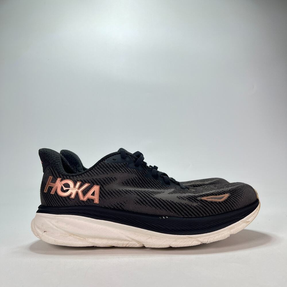 HOKA Clifton 9 Wide Black Rose Gold Running Shoes 1132211 BRGL Women's Size 9.5D